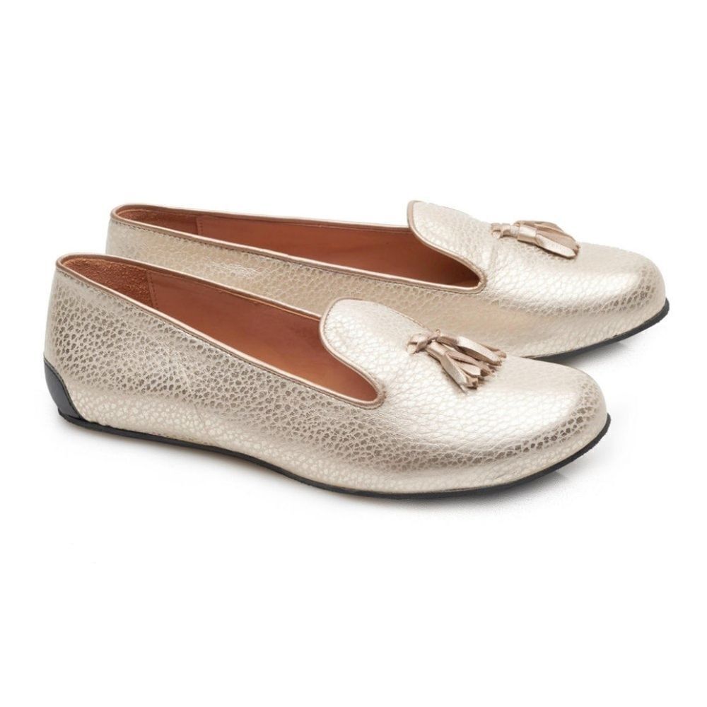 ZAQQ Qosmo Champagne Gold Metallic Tassel Barefoot Leather Loafer Sz 38